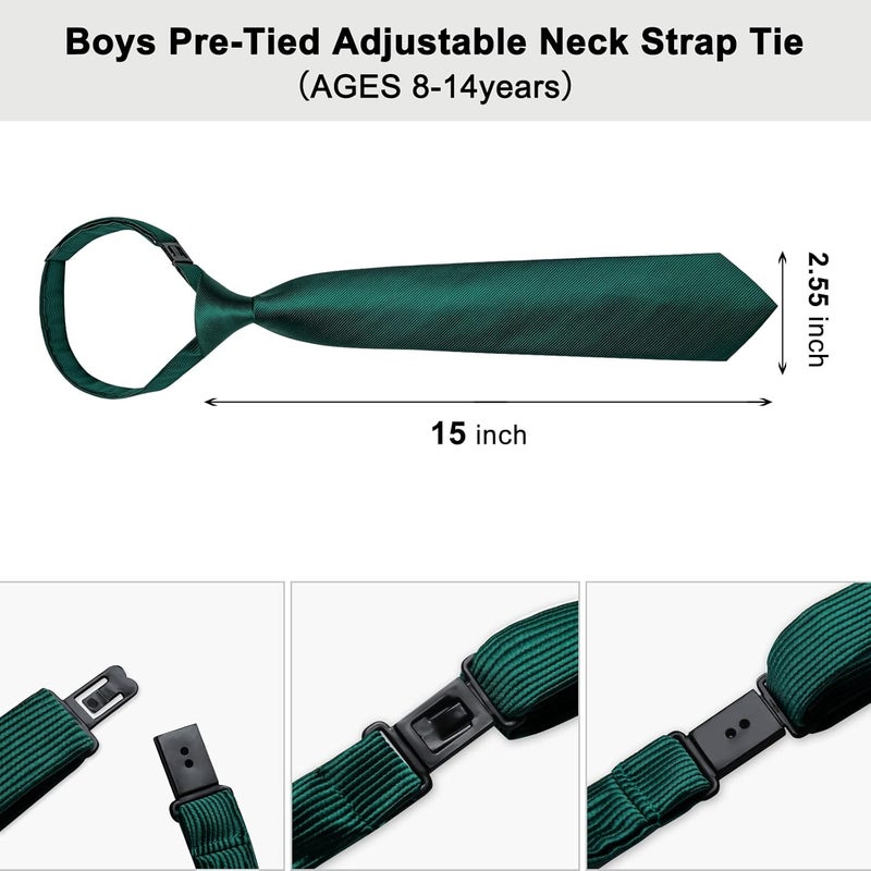 DiBanGu Boys Pre-tied Neckties and Pocket Square Set Adjustable Strap Tie for Kids Wedding Party Graduation School Uniforms - Image 3